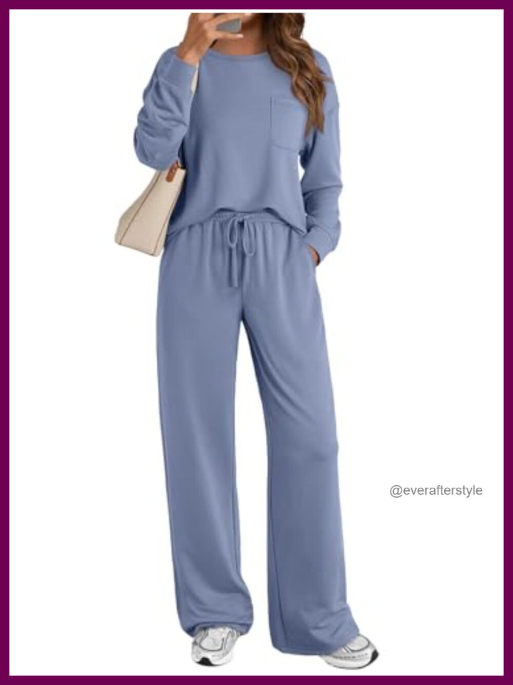 Womens 2 Piece Sweatsuit Set Long Sleeve Wide Leg Lounge Set with Pockets